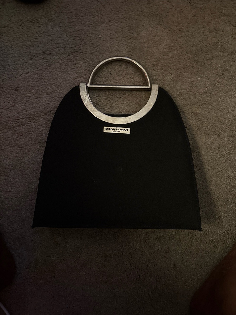 Donna Karan Black Clutch with Silver Metal Handle